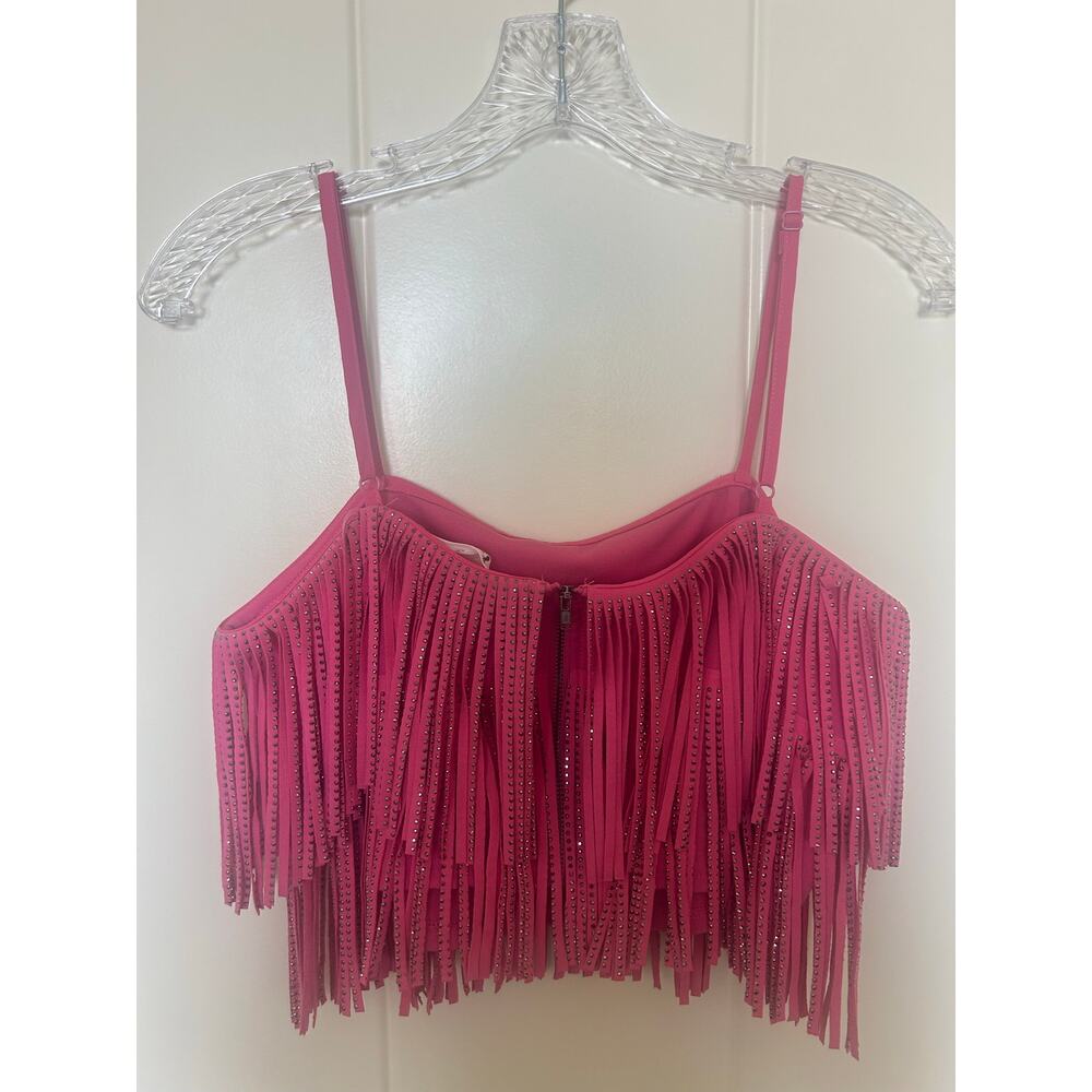 NYLON Apparel Pink Rhinestone Fringe Crop Top Size M - Picture 2 of 8
